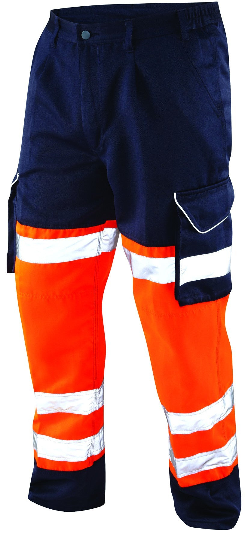 Leo Workwear Hi Vis Polycotton Two Tone Cargo Trousers Bideford (Regular)- Orange/Navy
