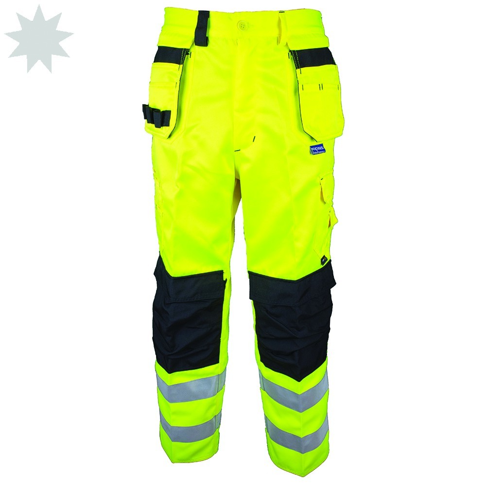 Builder Hi Vis Two-Tone Multi Pocket Trousers - Yellow/Black