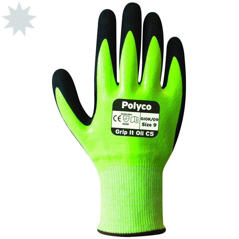 Polyco Grip It Oil C5 Cut Level 5 Nitrile Palm Coated Glove