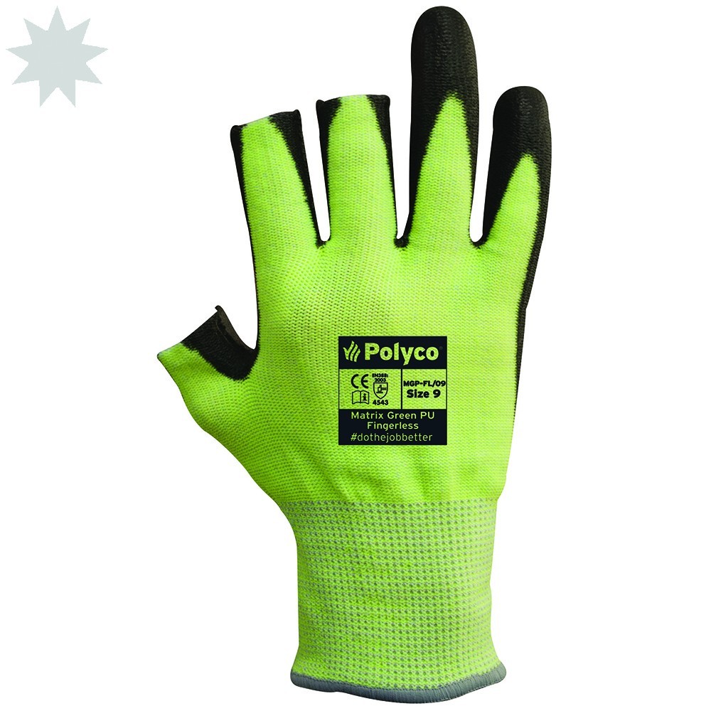 Polyco Matrix MGP-FL Green Cut Level 5 PU Fingerless Palm Coated Gloves