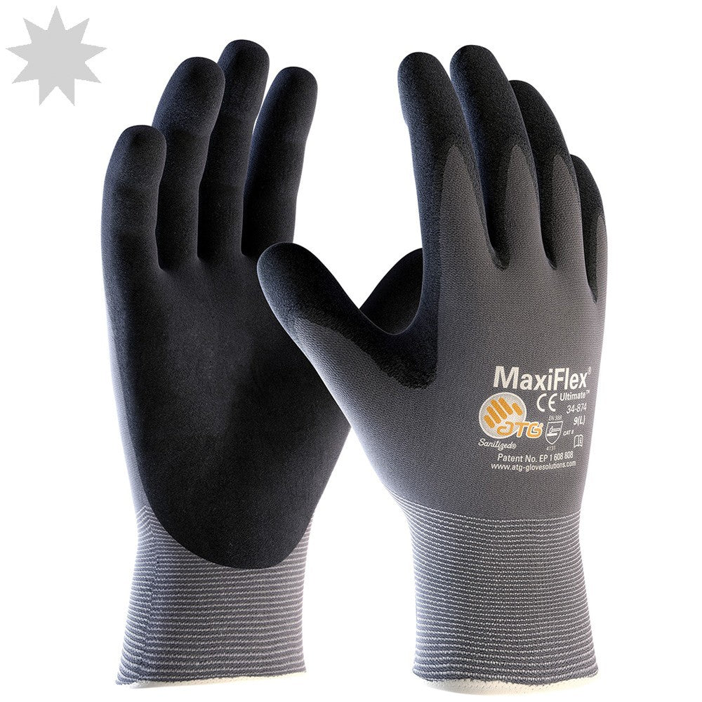 ATG MaxiFlex Ultimate 34-874 Palm Coated Gloves - GREY