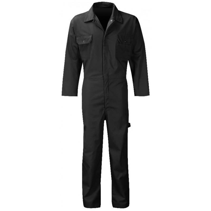 Stud Front Polycotton Coverall - BLACK