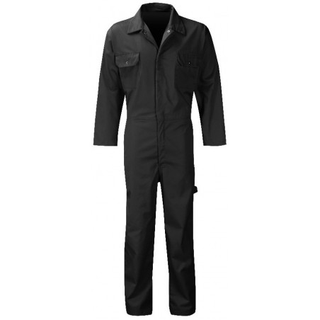 Stud Front Polycotton Coverall - BLACK