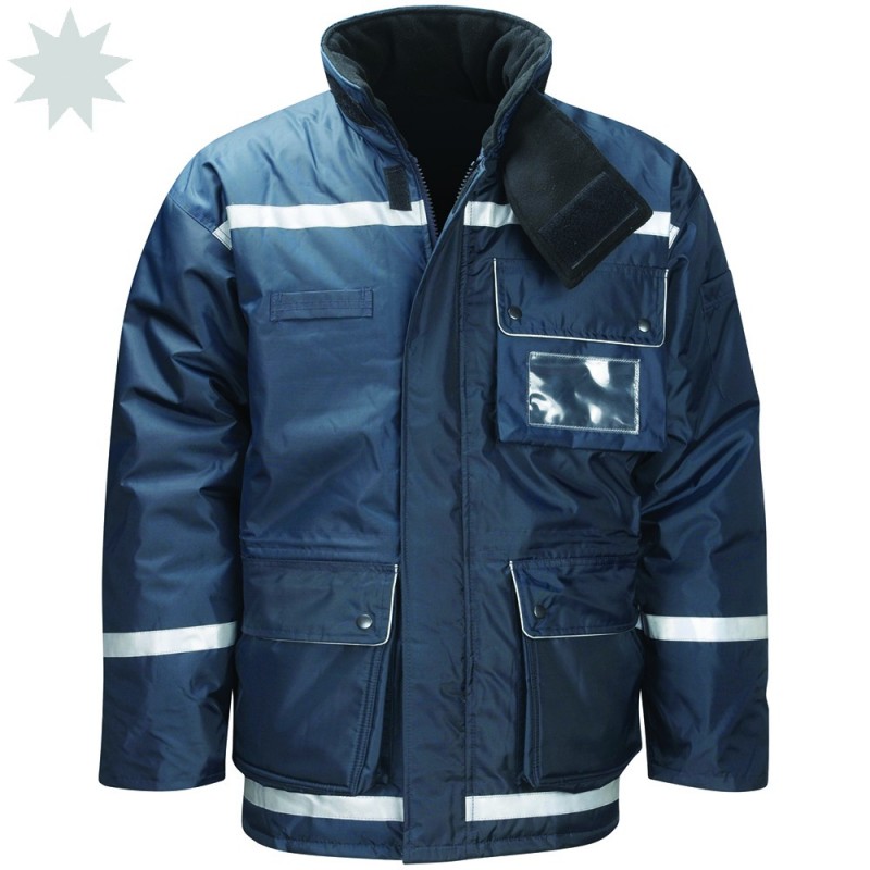 Freezer Jacket Coat, Thermal Wadding, Reflective Tape Jacket - NAVY