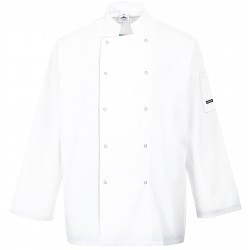 Chefs Polycotton Jacket with Stud Closure - WHITE