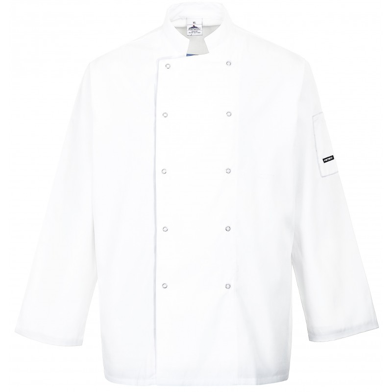 Chefs Polycotton Jacket with Stud Closure - WHITE