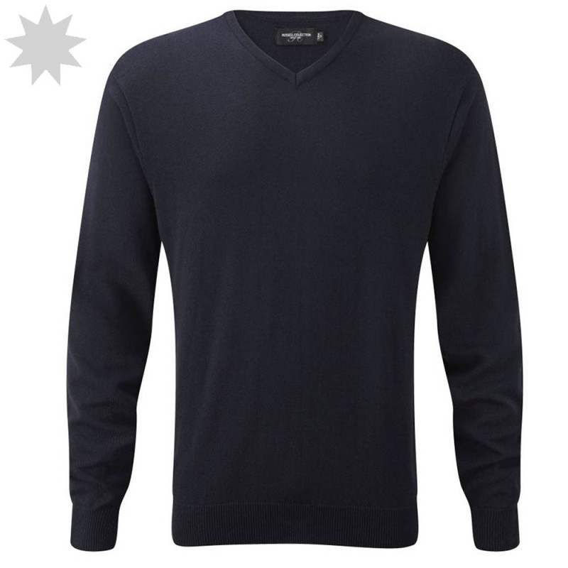 Russell Cotton Acrylic V-Neck Sweater 710M - NAVY