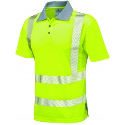 Leo Workwear Hi Vis Coolviz Plus Short Sleeved Polo Shirt - YELLOW/GREY