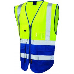 Leo Workwear Superior Hi Vis Two Tone Vest - YELLOW / ROYAL BLUE