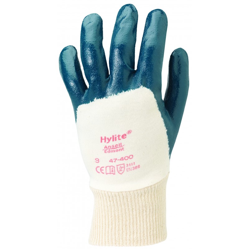 Ansell Hylite 47-400 Nitrile 3/4 Coated Grip Glove - BLUE