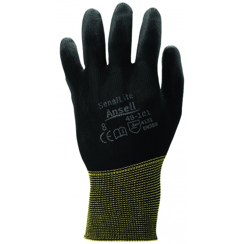 Ansell Hyflex 48-101 PU Palm Coated Knitwrist Glove - BLACK