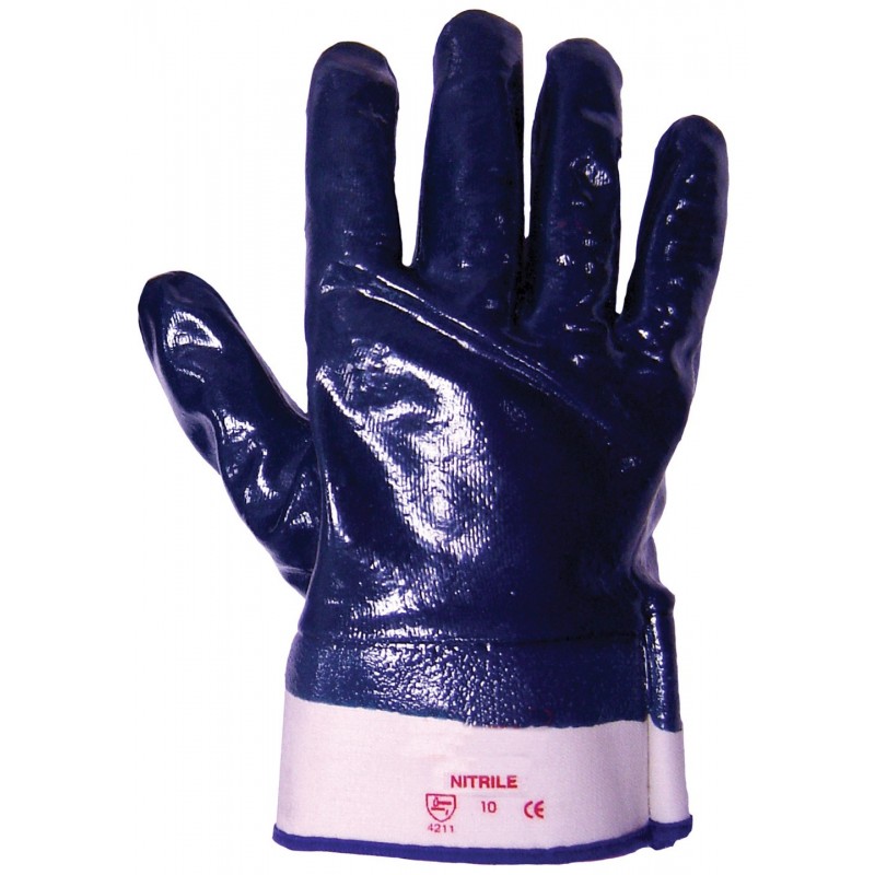 Fully Coated Heavyweight Nitrile Gloves with Open Wrist x 1 Pair - BLUE