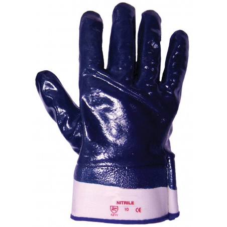 Fully Coated Heavyweight Nitrile Gloves with Open Wrist x 1 Pair - BLUE