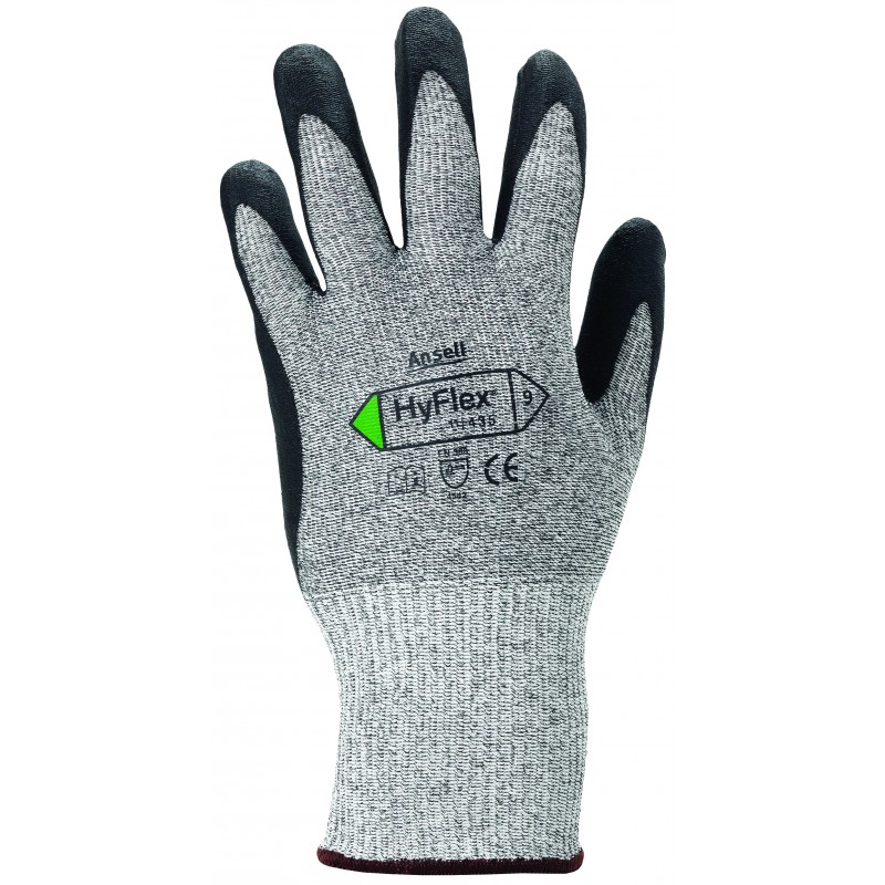 Ansell Hyflex 11-435 Cut 5 Level PU Palm Coated Glove - GREY/BLACK