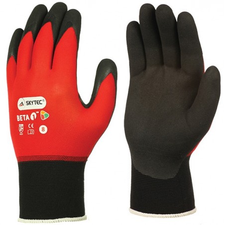 Skytec Beta 1 Nitrile Coated Grip Glove x 1 Pair - RED