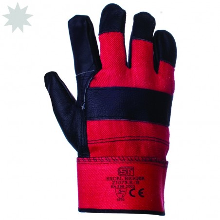 Black Grain Leather High Quality Rigger Glove - RED/BLACK